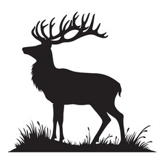 Deer black Silhouette vector art Illustration with white background, animal Silhouette.
