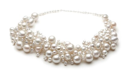 Obraz premium Elegant pearl necklace with sparkling accents on a white background