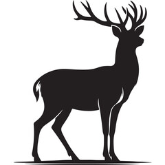 Deer black Silhouette vector art Illustration with white background, animal Silhouette.