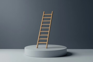 achievement concept with ladder standing on podium, 3d render, business metaphor
