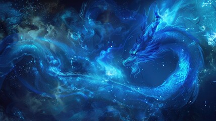 Electric style picture of colored light converges into the appearance of a Chinese dragon the symbol of astrology. Oriental style serpent painted by colorful color convey sense of fortune. AIG53.