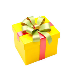 Obraz premium Bright Yellow Gift Box with Green and Red Bow