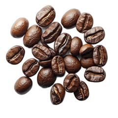 Coffee beans with rich texture and shading, isolated on transparent background.