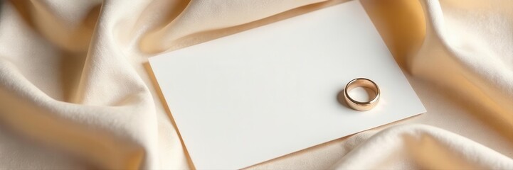 Elegant wedding stationery mockup Beige linen, rings, envelopes, cards , minimal, marriage