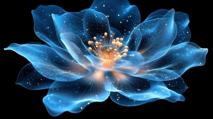 Obraz premium Ethereal Bloom,A Translucent Blue Flower Radiating Luminescent Elegance Against Black
