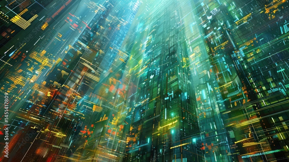 Poster explore this vibrant abstract digital background showcasing colorful data visualization. perfect for
