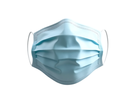 Light blue surgical mask against a transparent background