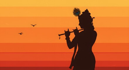 Silhouette of Krishna Playing the Flute at Sunset A Spiritual and Artistic Depiction of the Hindu Deity