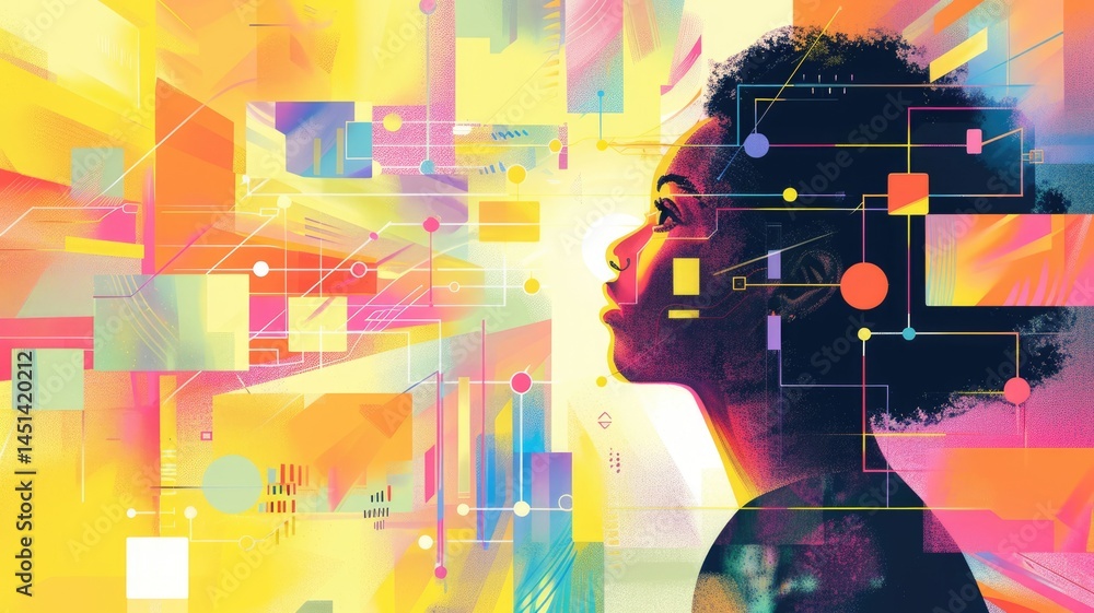 Poster abstract picture fancy color mixed in technology form create surreal scene. energetic of geometric p