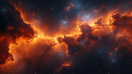 Fiery Nebula in the Cosmos: A Celestial Tapestry of Orange and Black