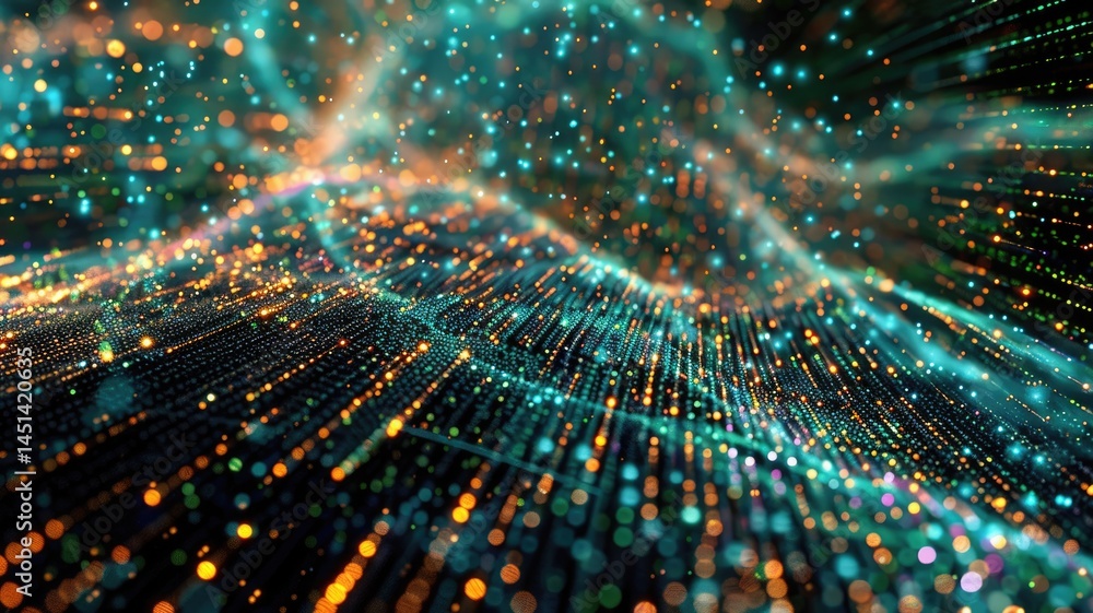 Poster a vibrant and colorful abstract data visualization representing artificial intelligence concepts, sh