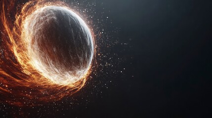 Fiery Orb in Dark Background with Dynamic Light and Spark Effects