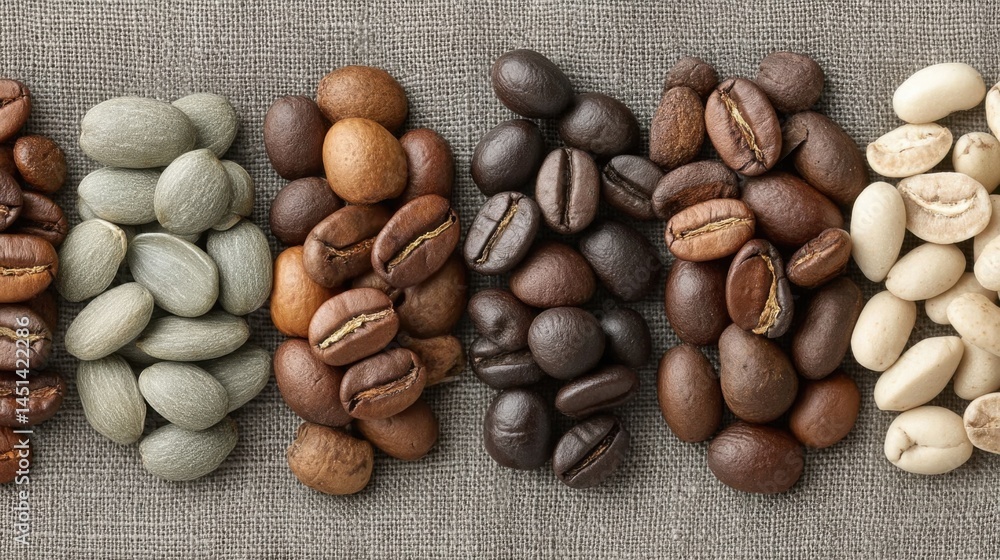 Aufkleber close-up of assorted roasted coffee beans displaying different levels of roasting