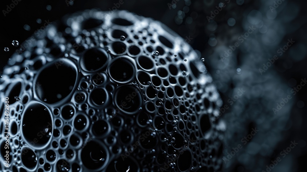 Poster abstract of black circle geometric fractal shapes on contemporary surface design express scene of se