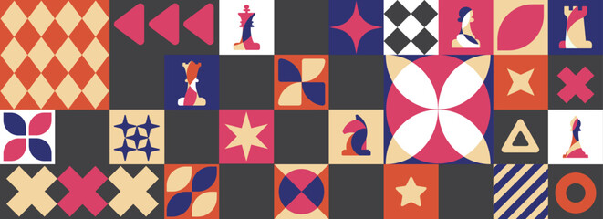 Obraz premium Decorative Chess and Shape Motif Composition with elegant and warm tones