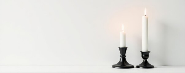 Black vintage candle holder, retro design White background, copy space , copy space, shadow