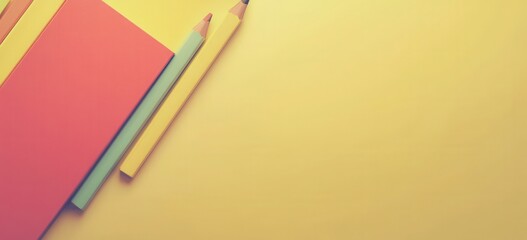 Colorful stationery on a yellow background