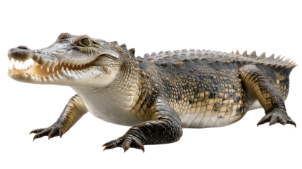 Gator's Gaze: A detailed shot of a fearsome alligator in close-up reveals a formidable predator, showcasing its sharp teeth, rugged skin, and intense gaze.