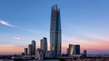 Urban skyline featuring modern towers and high-rise buildings, representing contemporary city life, architecture, development, and metropolitan growth at sunset or daylight.