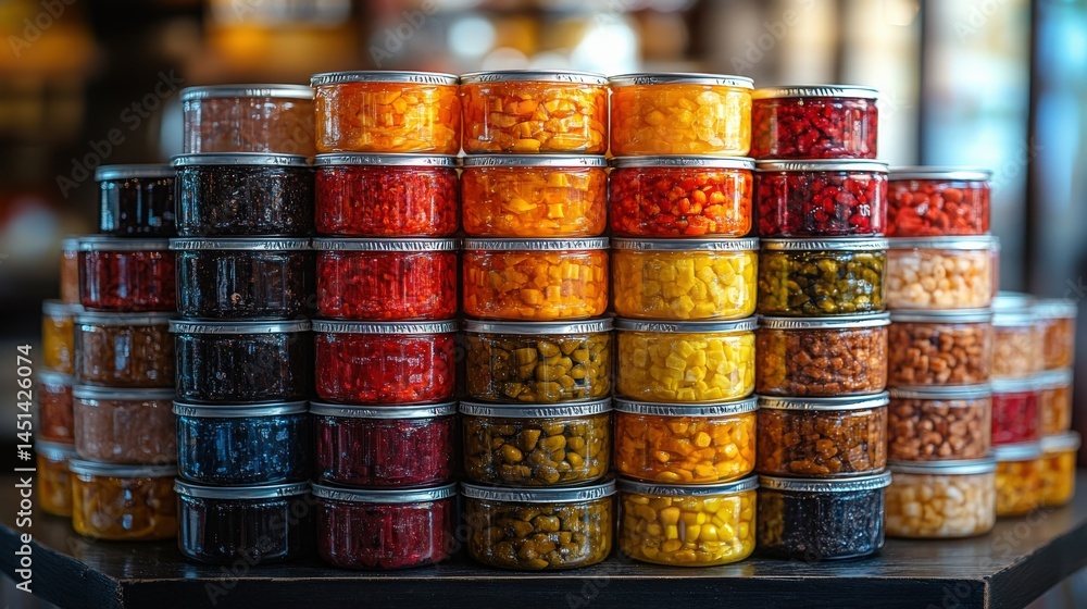 Poster colorful display of jars filled with various candies in a vibrant shop setting