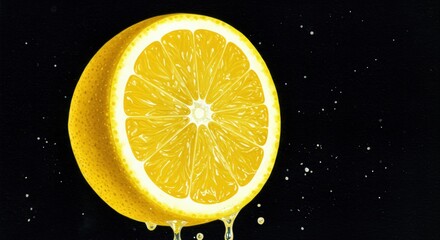 Zesty Lemon Slice Against Black Backdrop