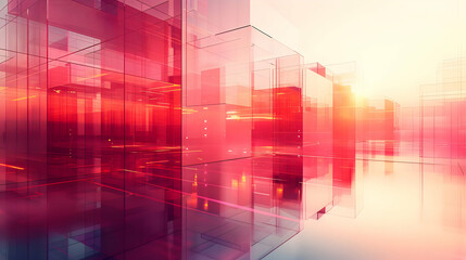 Obraz premium Abstract cityscape, glass structures, illuminated interiors.