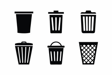 set of Trash Can icon silhouette vector illustration
