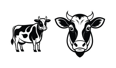 Fototapeta premium holstein cow portrait stylized vector symbol set
