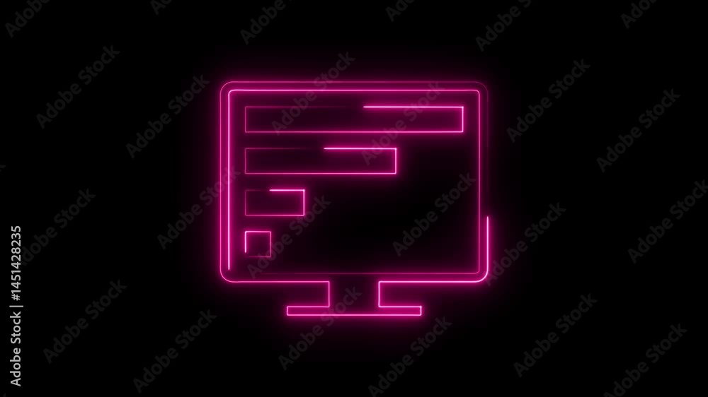 Poster pink neon monitor displaying data visualization on black background