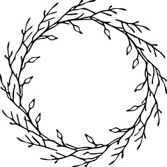 wreath of birch outline vector illustration, line art