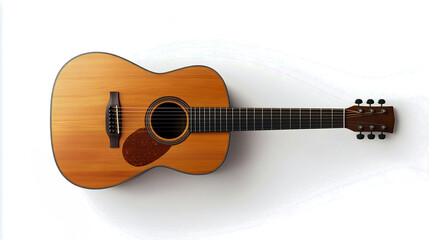Obraz premium A realistic wooden guitar isolated on a white background, top view