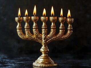 Vintage Gold Menorah on Black Background