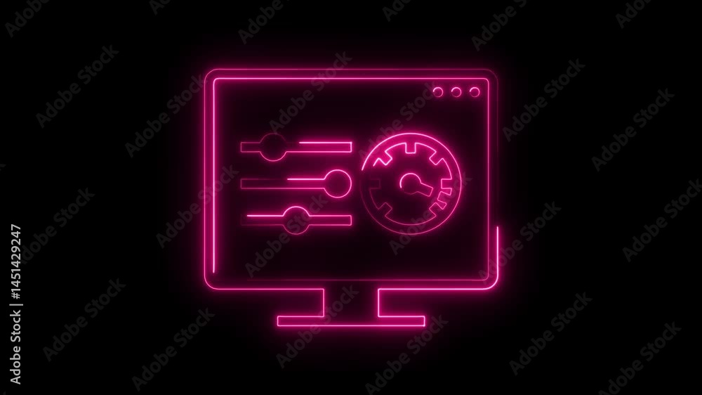 Aufkleber neon style computer displaying settings panel ui interface in glowing pink