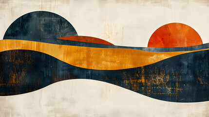 Obraz premium Abstract landscape with textured, flowing forms and contrasting colors.