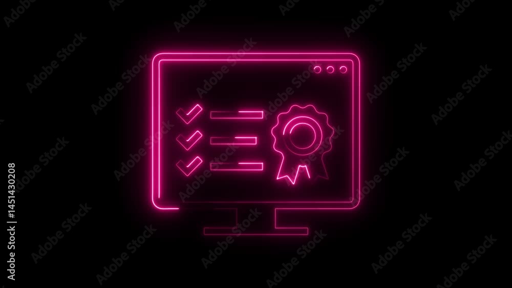 Poster neon computer screen displaying task completion and quality assurance