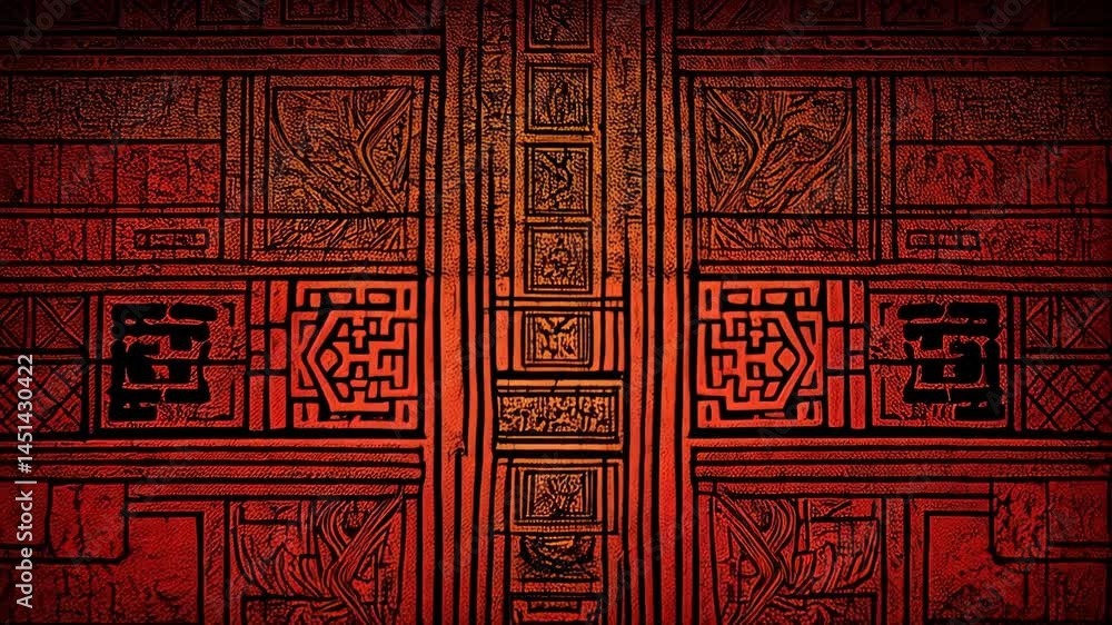 Aufkleber abstract close-up of red animal ears with intricate patterns evoking ancient temple motifs and styli