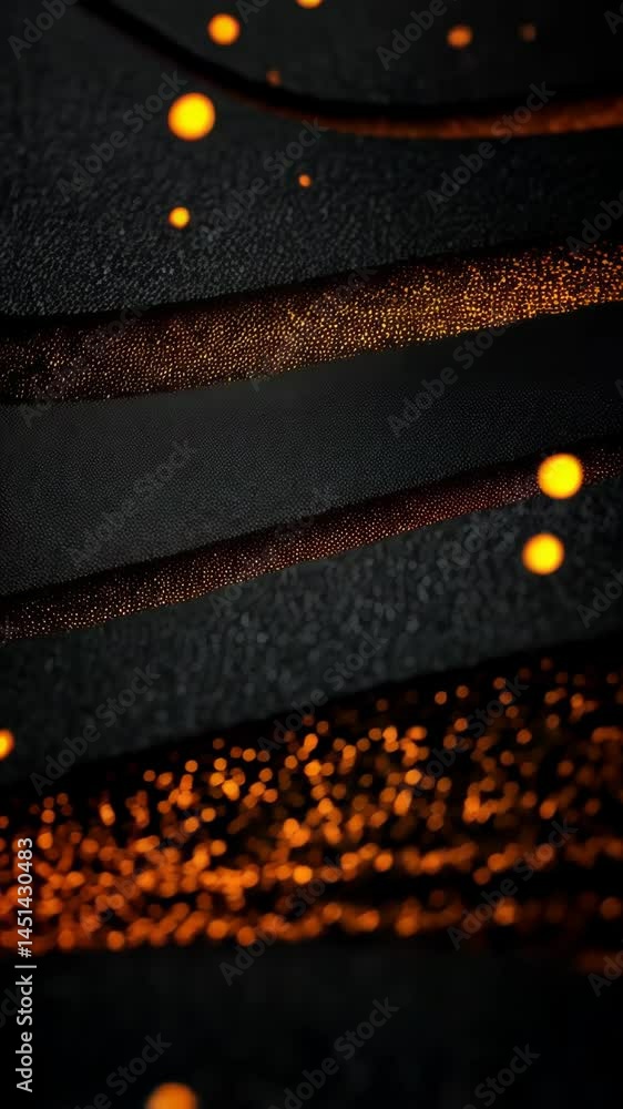 Poster abstract close-up of black textured material with glowing orange lines and bokeh creating a dark, mo