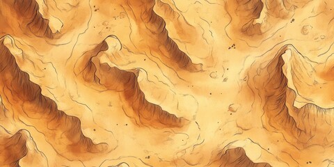 Aerial view of a desert landscape with canyons and mesas. Detailed terrain map of a vast, dry region