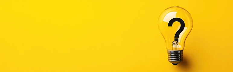 Light bulb with a question mark on a yellow background, a concept of thinking and ideas,