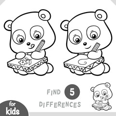 Find differences, education black and white game for kids, Cute cartoon panda paints flower on canvas