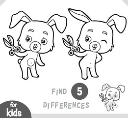 Find differences, education black and white game for kids, Cute cartoon Rabbit and scissors