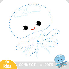 Connect the dots, education game for children, Cute cartoon jelly fish.