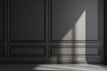 Contemporary bedroom design in dark grey tones with a blank wall, perfect for interior design mockups, 3D illustration