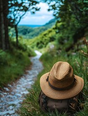 Vintage Traveler Relaxing in Mountain Forest