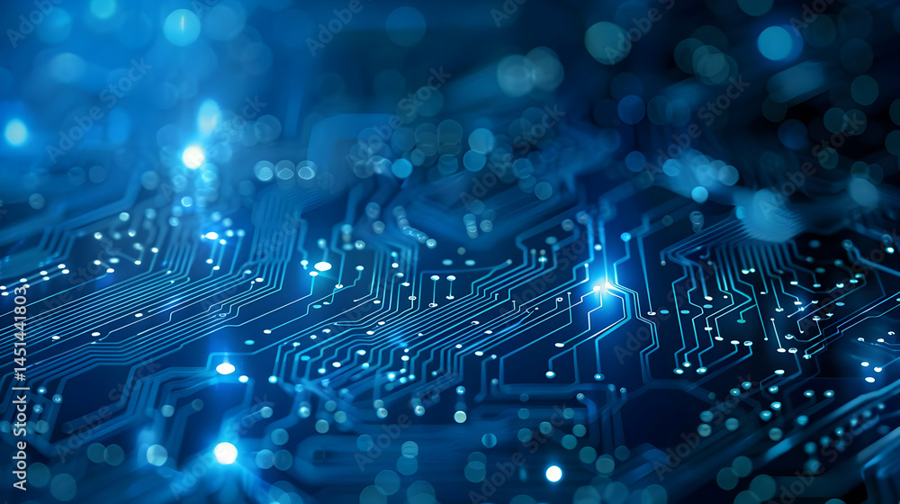 Poster close-up view of complex digital circuit board.