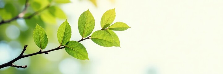 Isolated branches on white background with soft focus effect and warm light, wood, green
