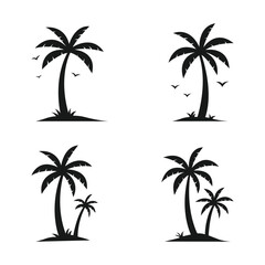Set of Palm Tree Silhouettes Vector Illustration – Tropical Coconut Tree Icons for Summer, Beach, and Travel Design