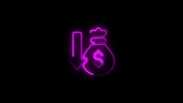 Animated neon sign depicting financial loss and decreasing income in business
