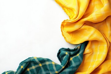 Yellow and Teal Plaid Fabric Draped