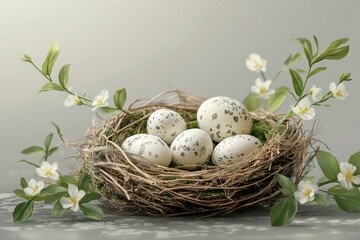 Bird nest with eggs, isolated on transparent background